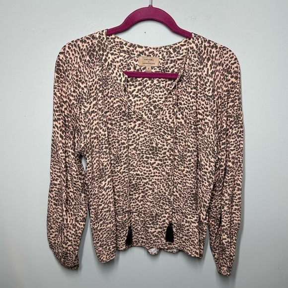 Kachel x Anthropologie Leopard Bishop Sleeve Blouse with Tassels - Picture 2 of 6